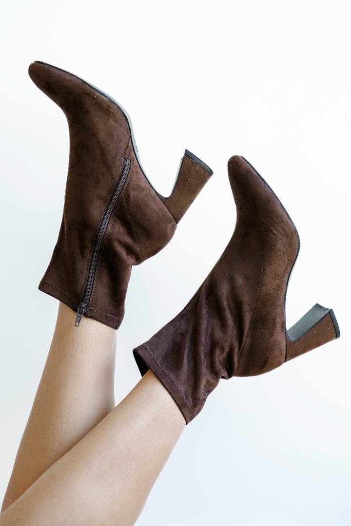 MIA Sleek Vegan Suede Block Heel Ankle Boot