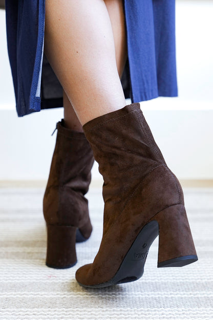 MIA Sleek Vegan Suede Block Heel Ankle Boot