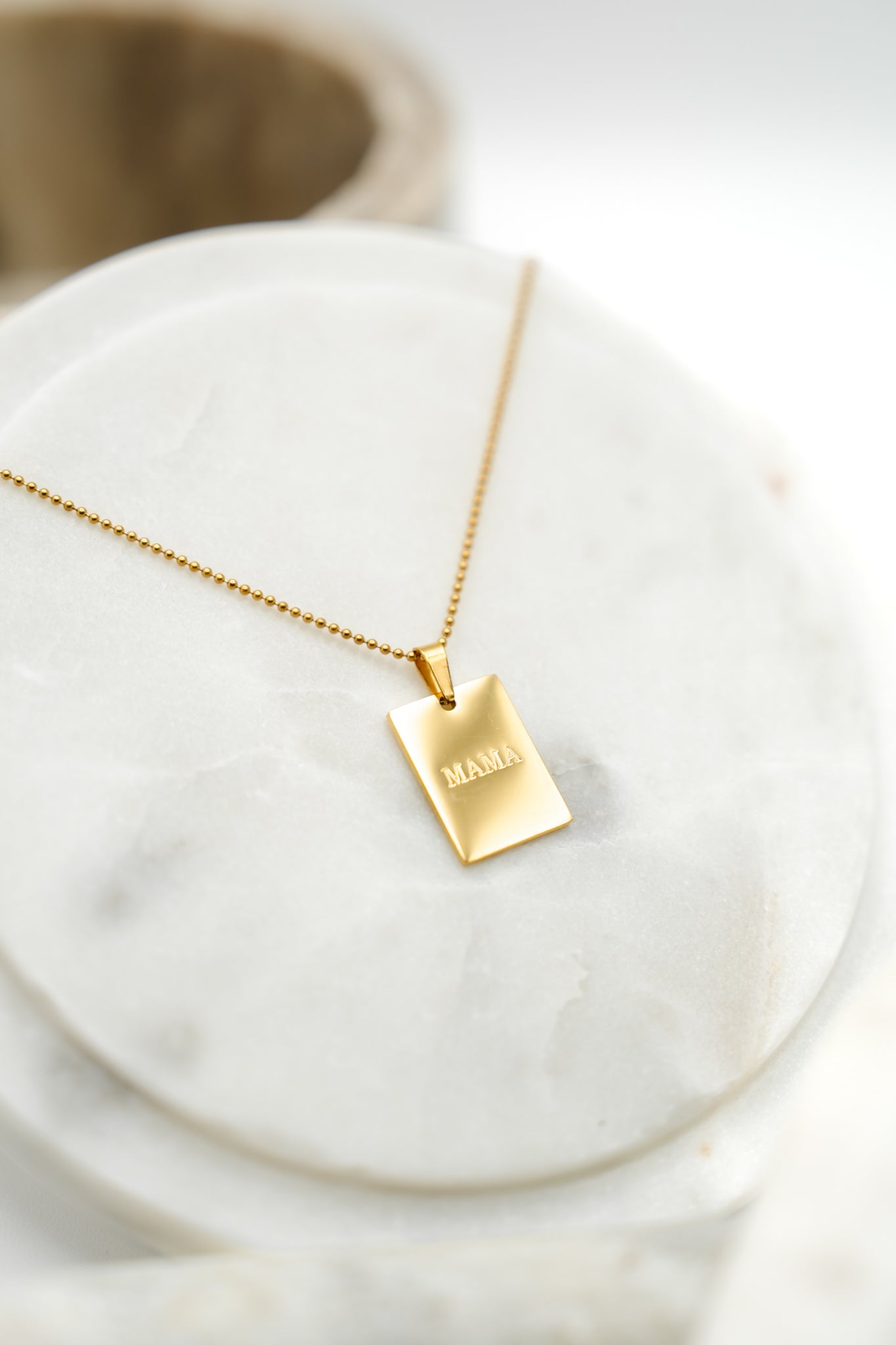 Waterproof Gold Mama Tag Pendant Necklace