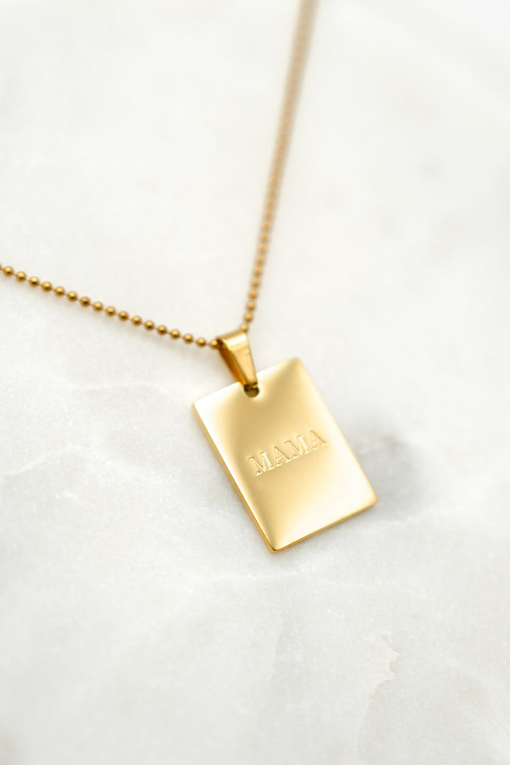 Waterproof Gold Mama Tag Pendant Necklace