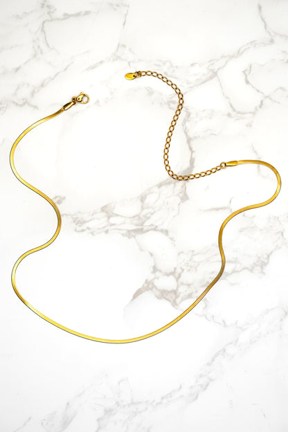 Waterproof Gold Micro Herringbone Necklace