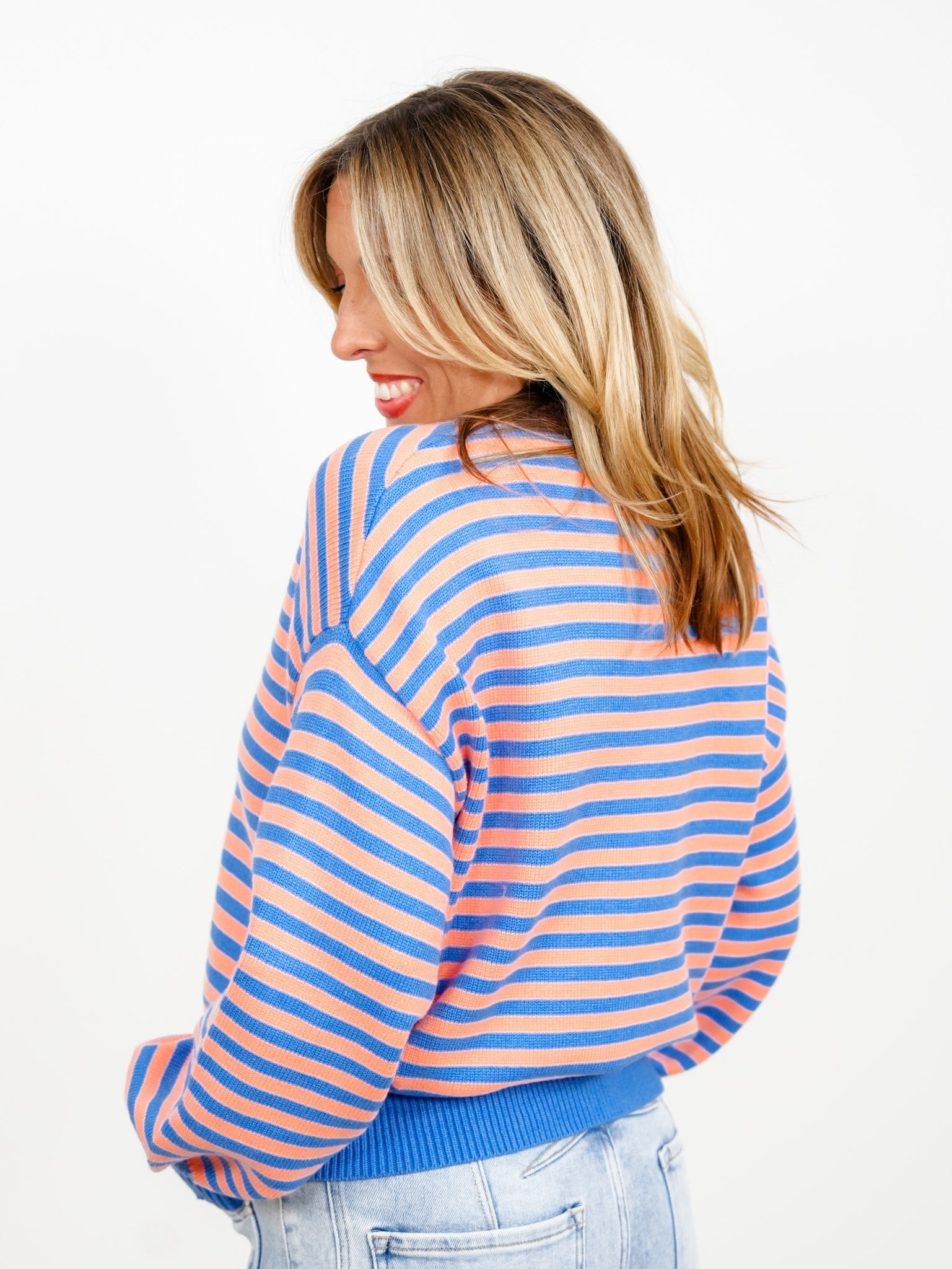 Crew Neck Striped Long Sleeve Sweater - Freckled Poppy