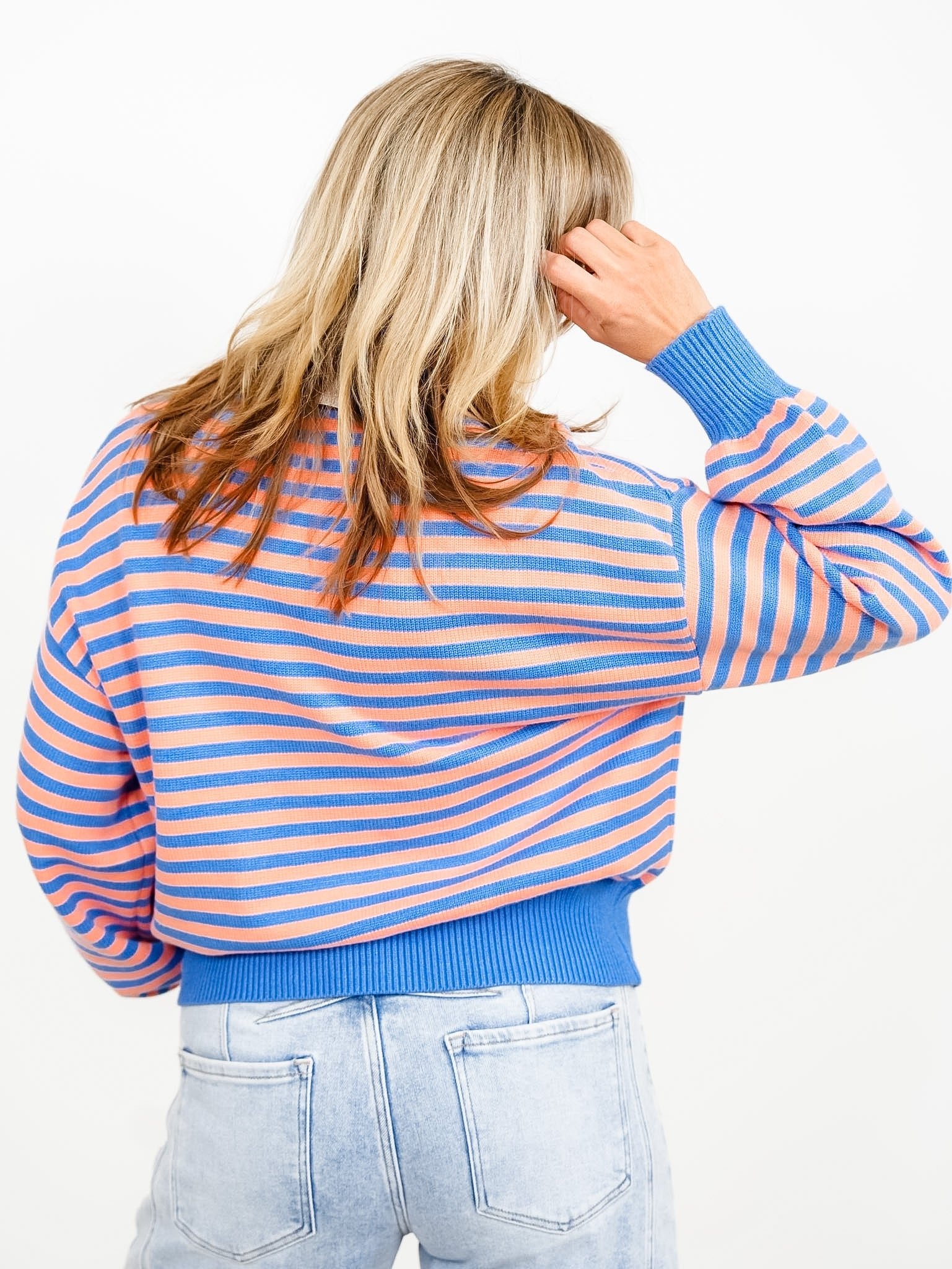 Crew Neck Striped Long Sleeve Sweater - Freckled Poppy