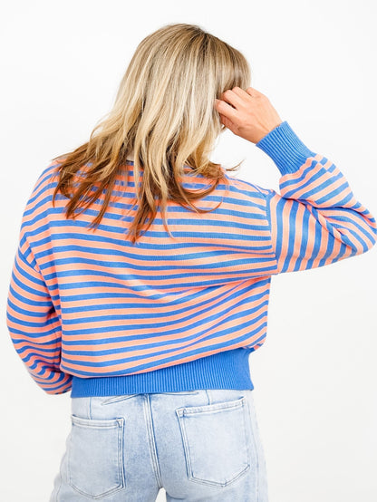 Crew Neck Striped Long Sleeve Sweater - Freckled Poppy