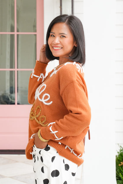 Long Sleeve "Gobble Gobble" Tinsel Pullover Sweater