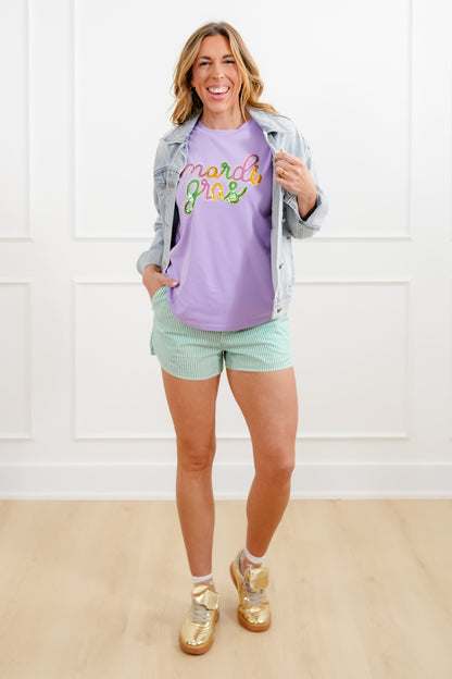 Plus/Reg Sequin Mardi Gras Short Sleeve Tee Shirt