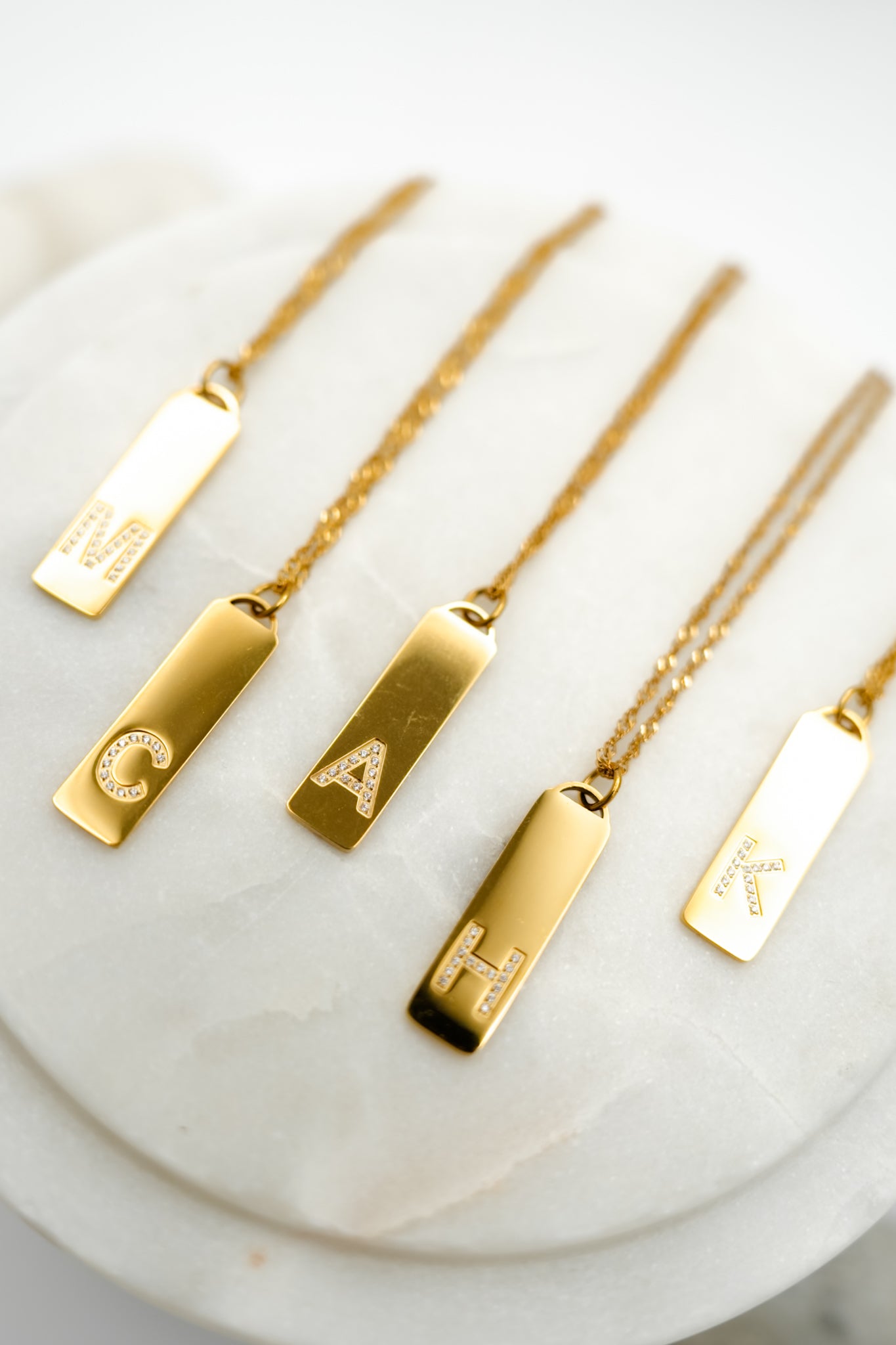 Waterproof Gold Initial Bar Pendant Necklace