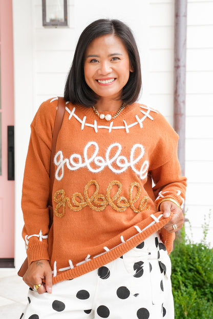 Long Sleeve "Gobble Gobble" Tinsel Pullover Sweater