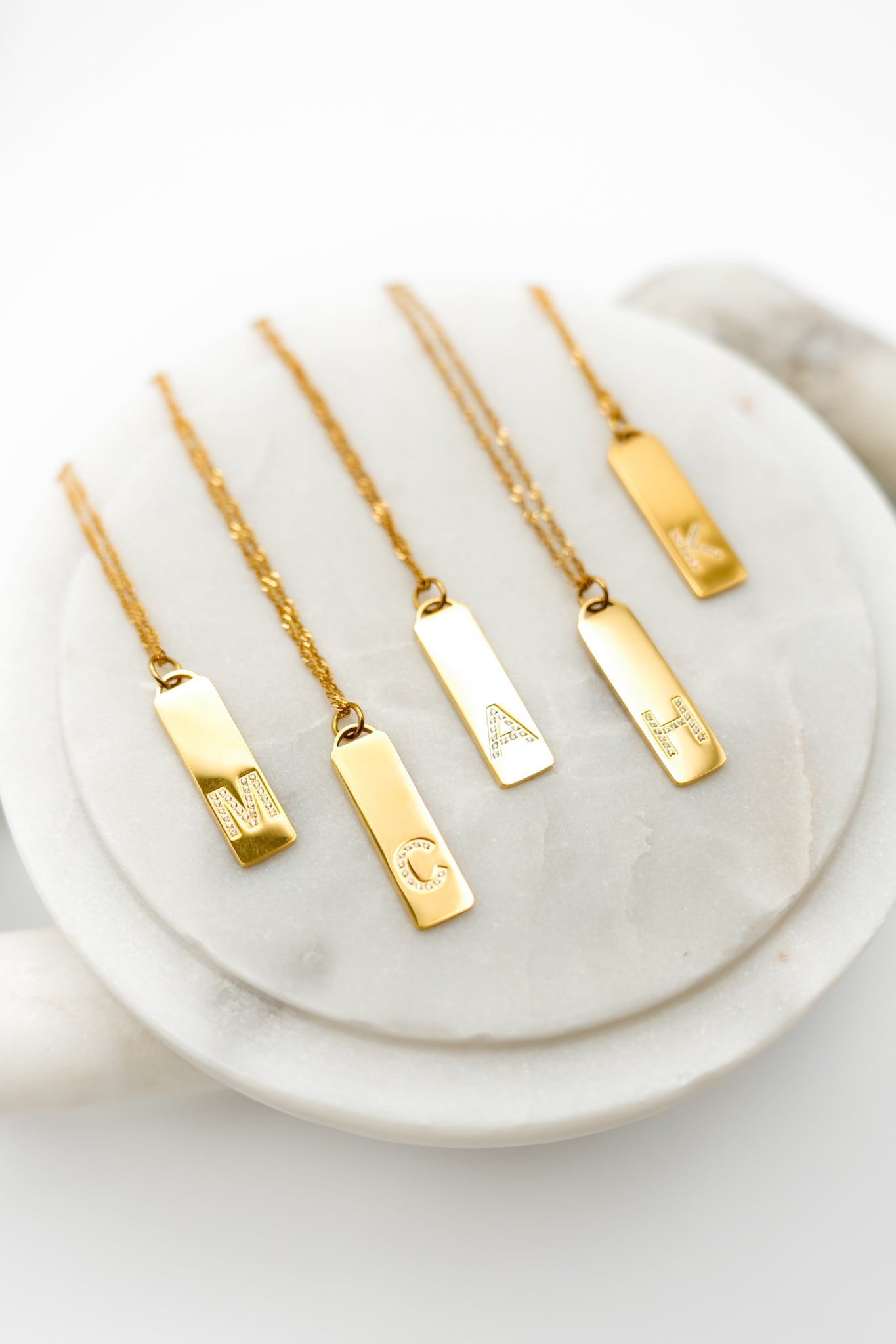 Waterproof Gold Initial Bar Pendant Necklace