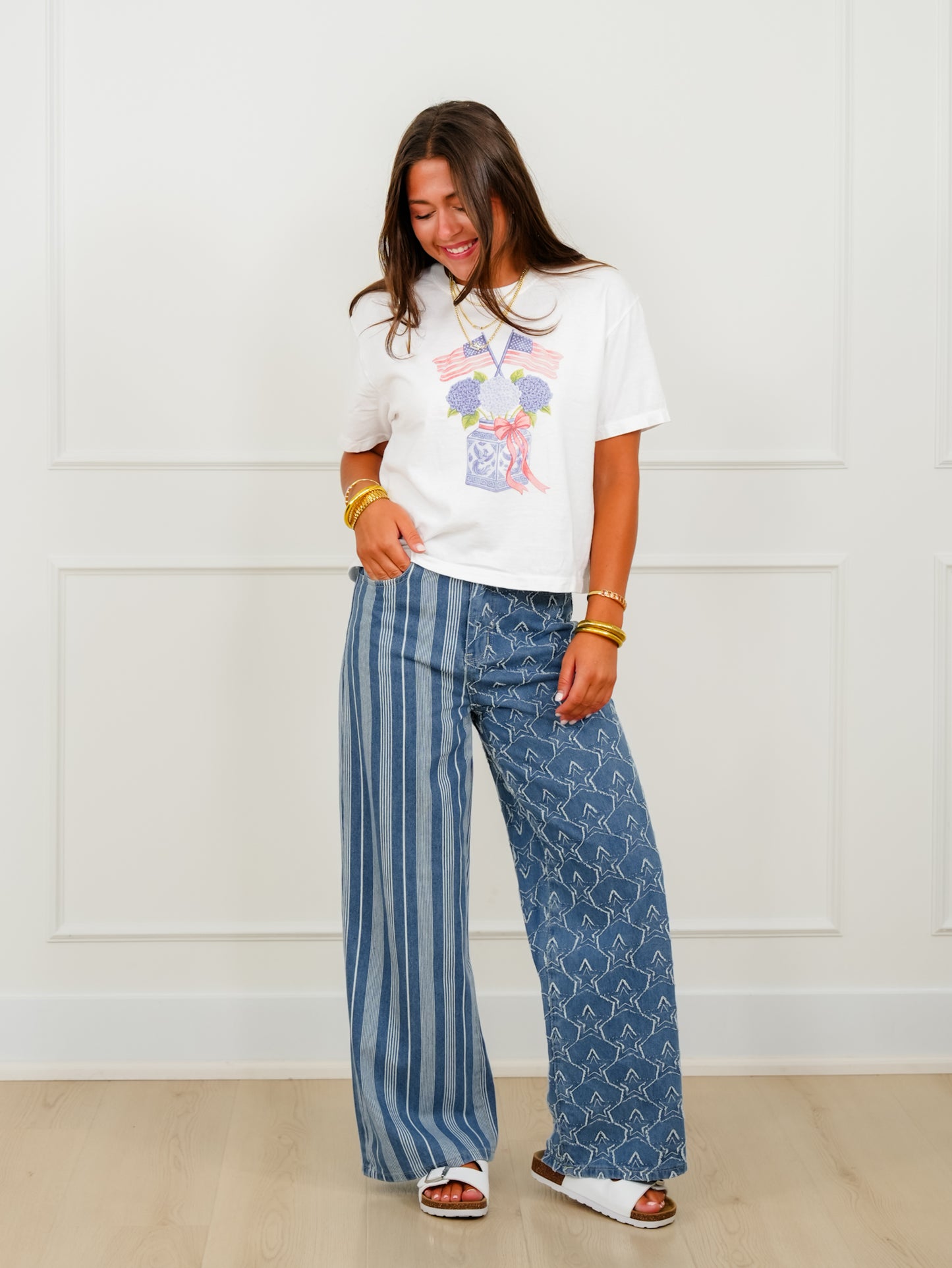Plus/Reg Short Sleeve Patriotic Floral Graphic Tee