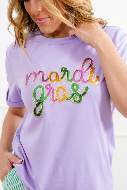 Plus/Reg Sequin Mardi Gras Short Sleeve Tee Shirt