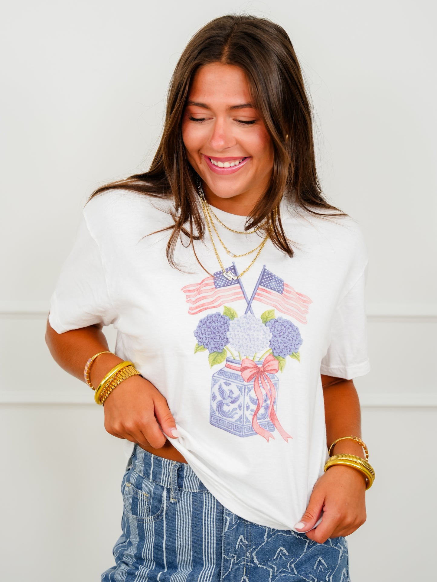 Plus/Reg Short Sleeve Patriotic Floral Graphic Tee