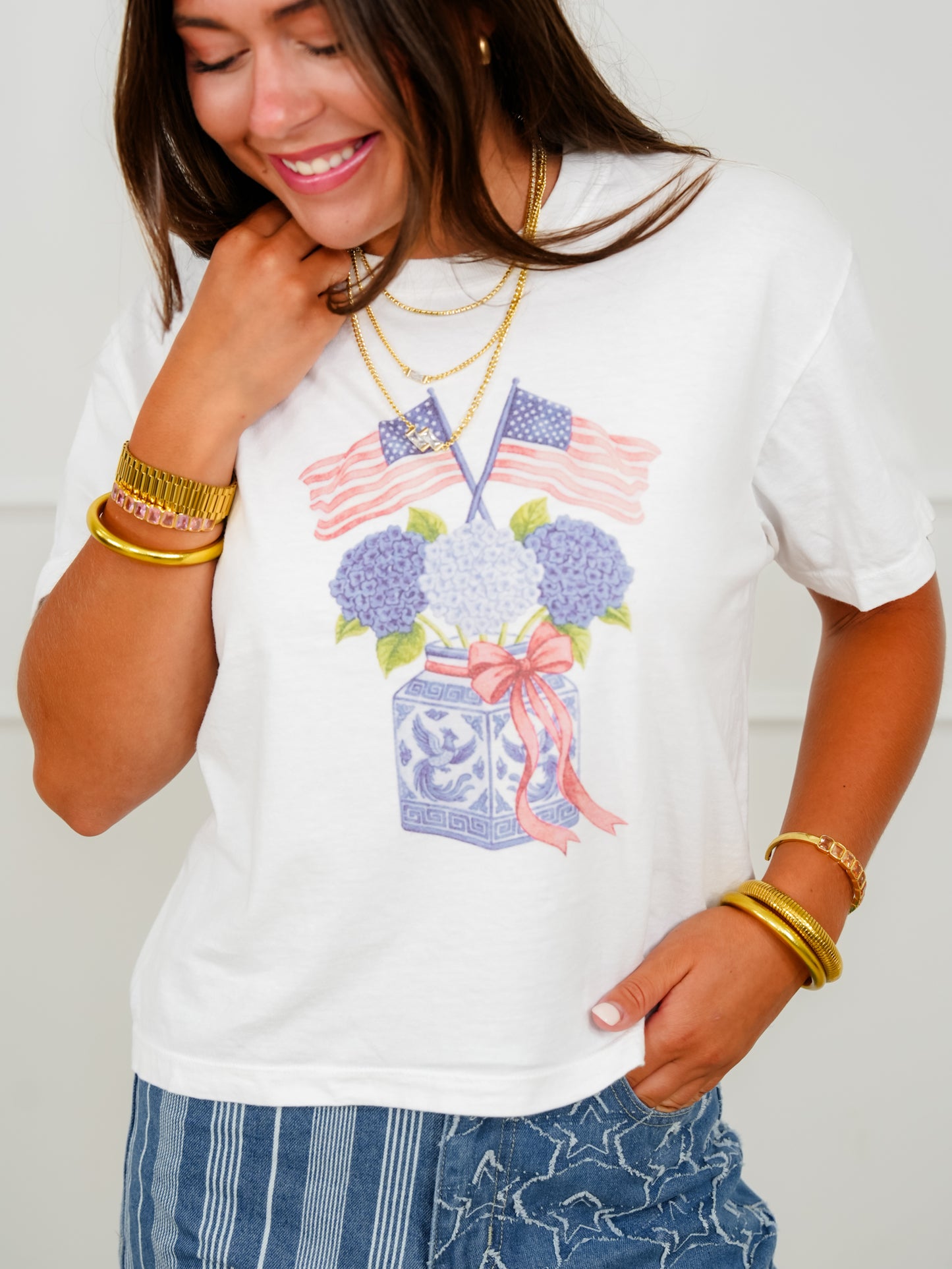 Plus/Reg Short Sleeve Patriotic Floral Graphic Tee