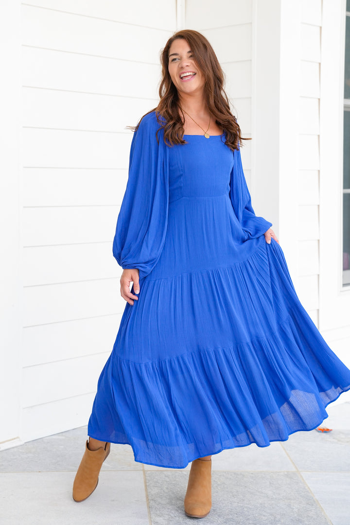 Long Sleeve Square Neck Tiered Maxi Dress