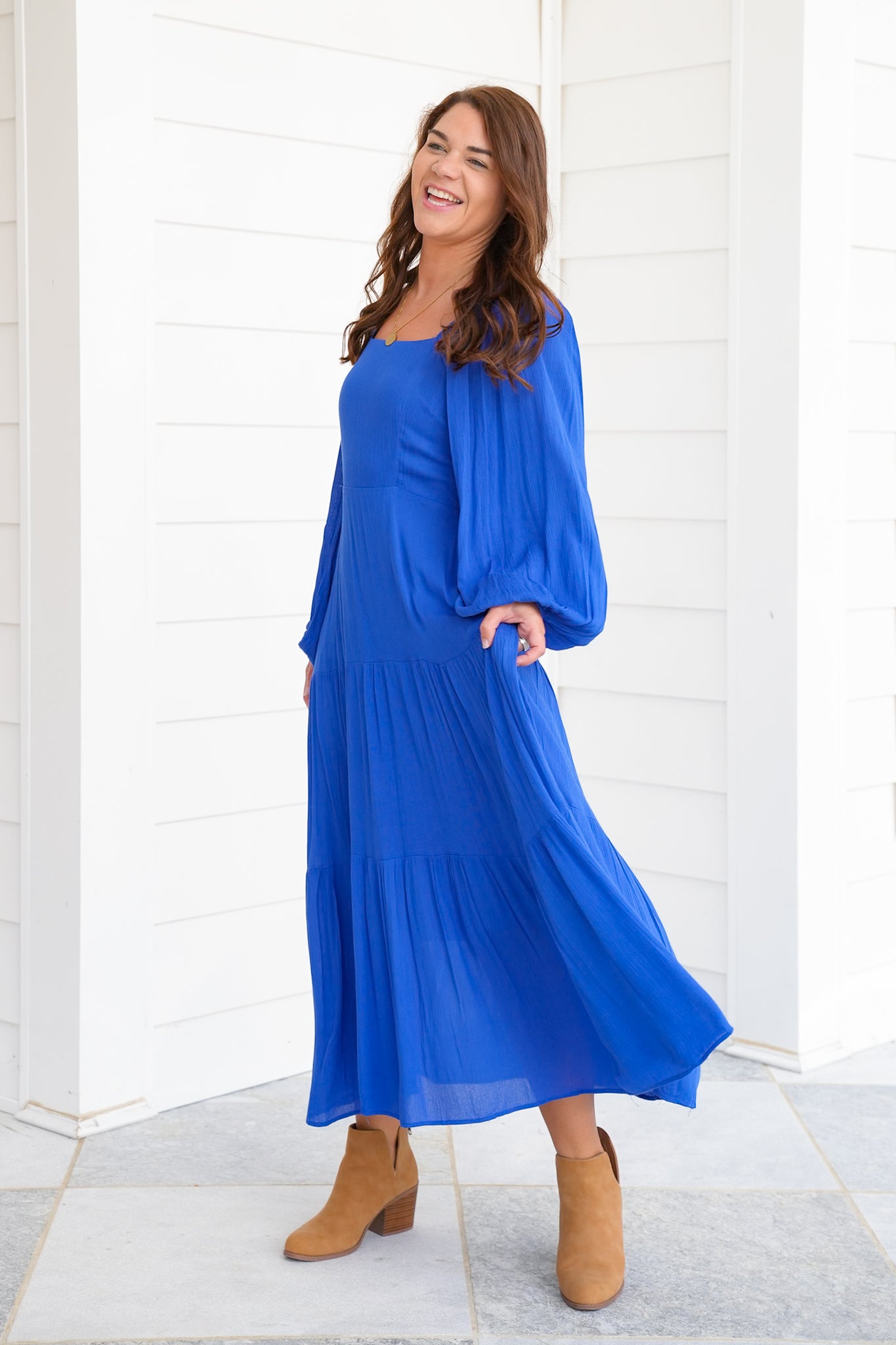 Long Sleeve Square Neck Tiered Maxi Dress