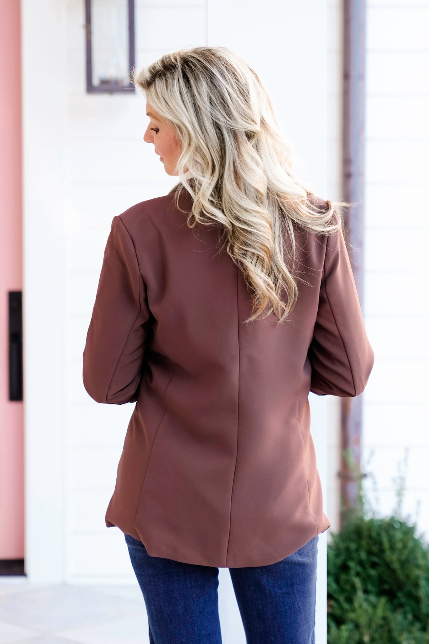 Door Buster! Zenana Woven 3/4 Ruched Sleeve Open Front Classic Blazer