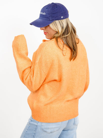 Solid Long Sleeve Button Up Collared Sweater - Freckled Poppy