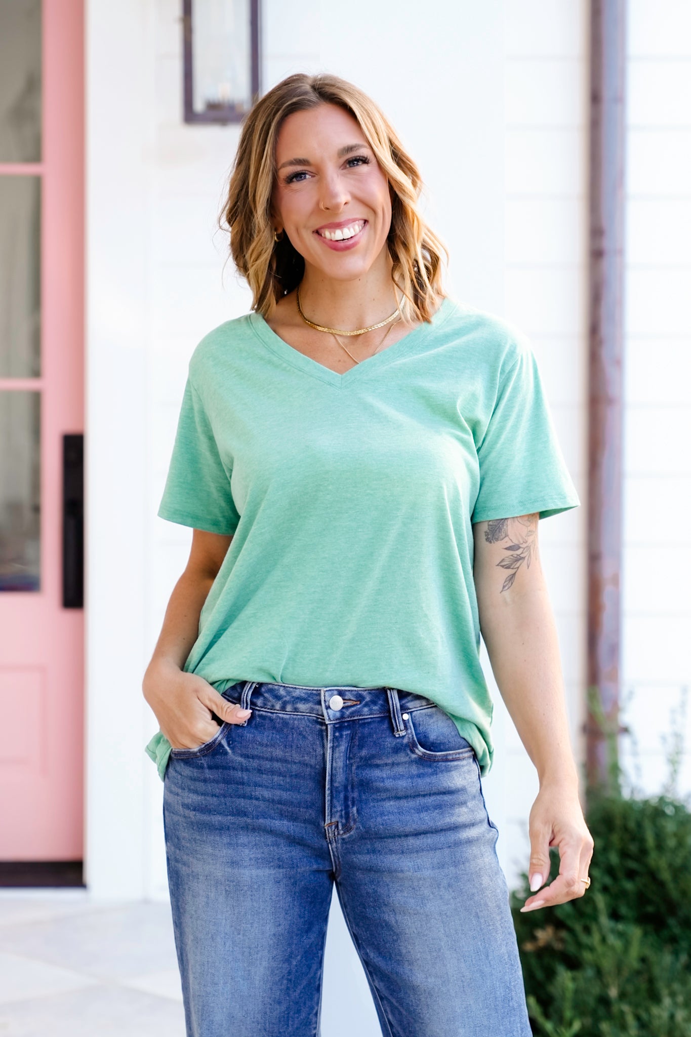 Door Buster! Plus/Reg Zenana Cotton Short Sleeve V Neck Tee