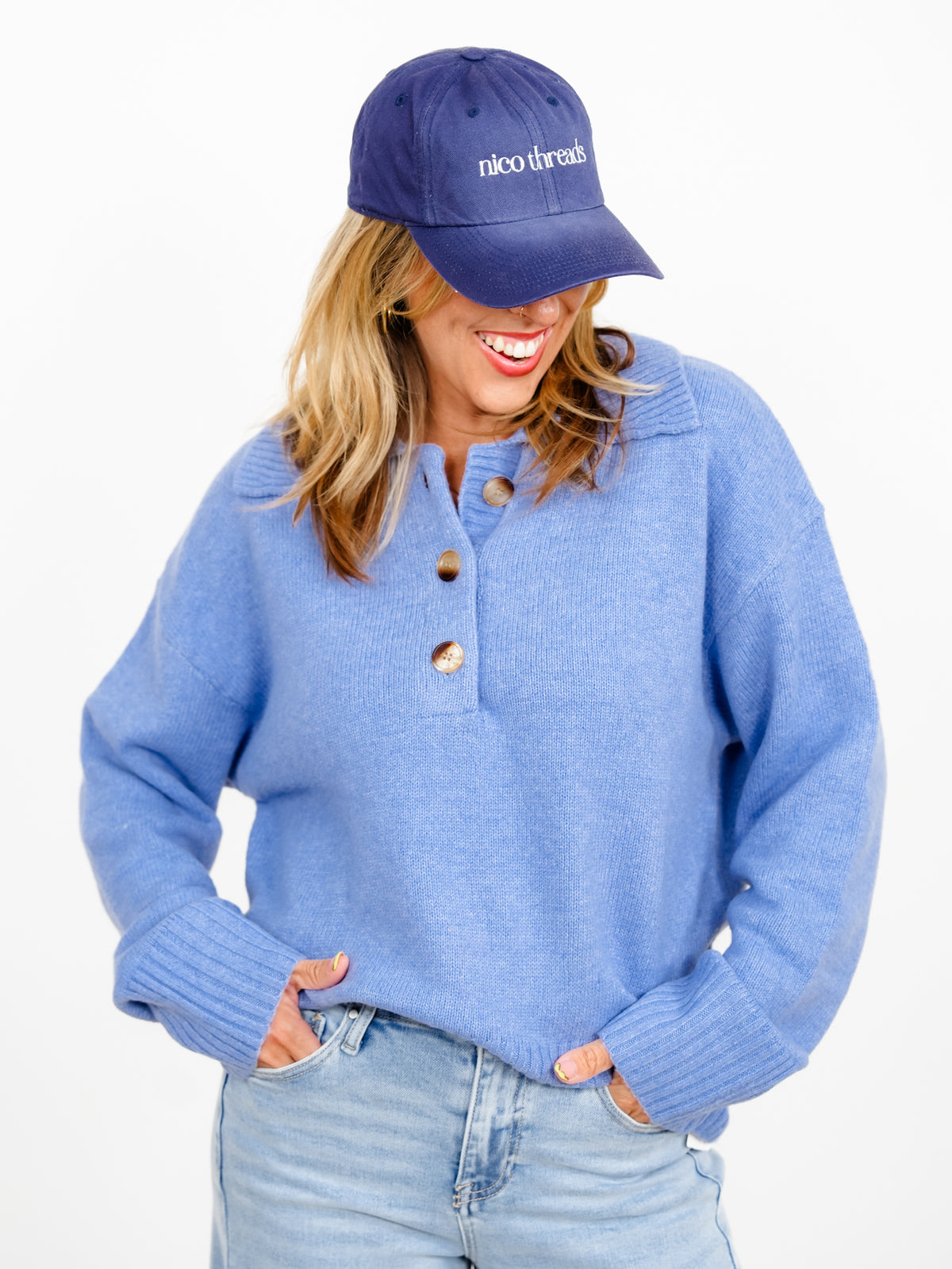 Solid Long Sleeve Button Up Collared Sweater - Freckled Poppy