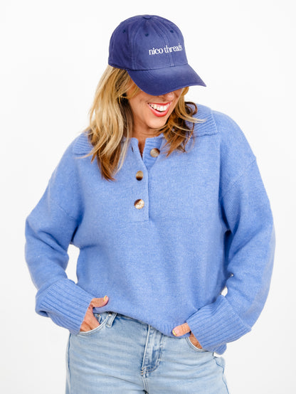 Solid Long Sleeve Button Up Collared Sweater - Freckled Poppy