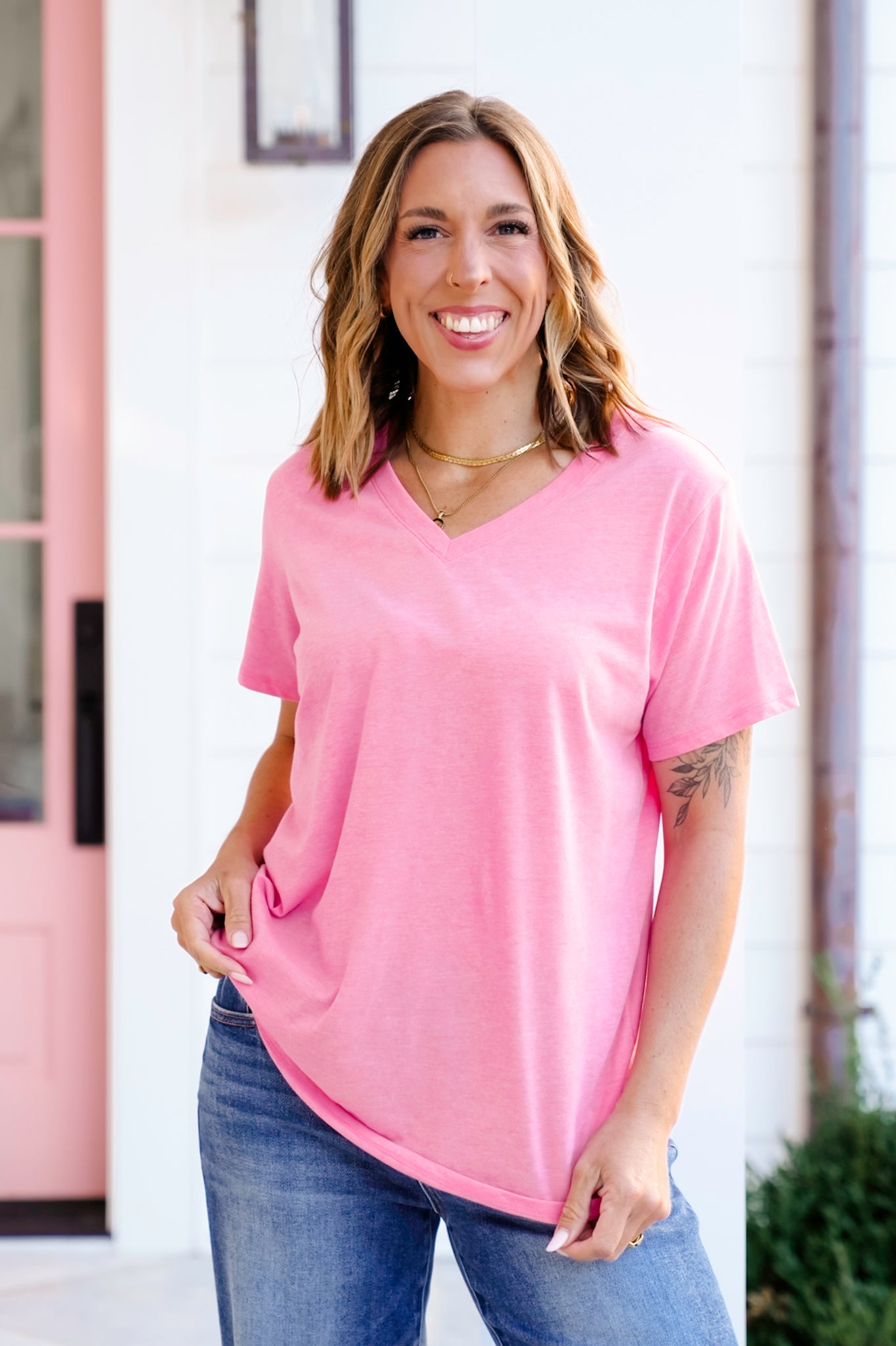 Door Buster! Plus/Reg Zenana Cotton Short Sleeve V Neck Tee