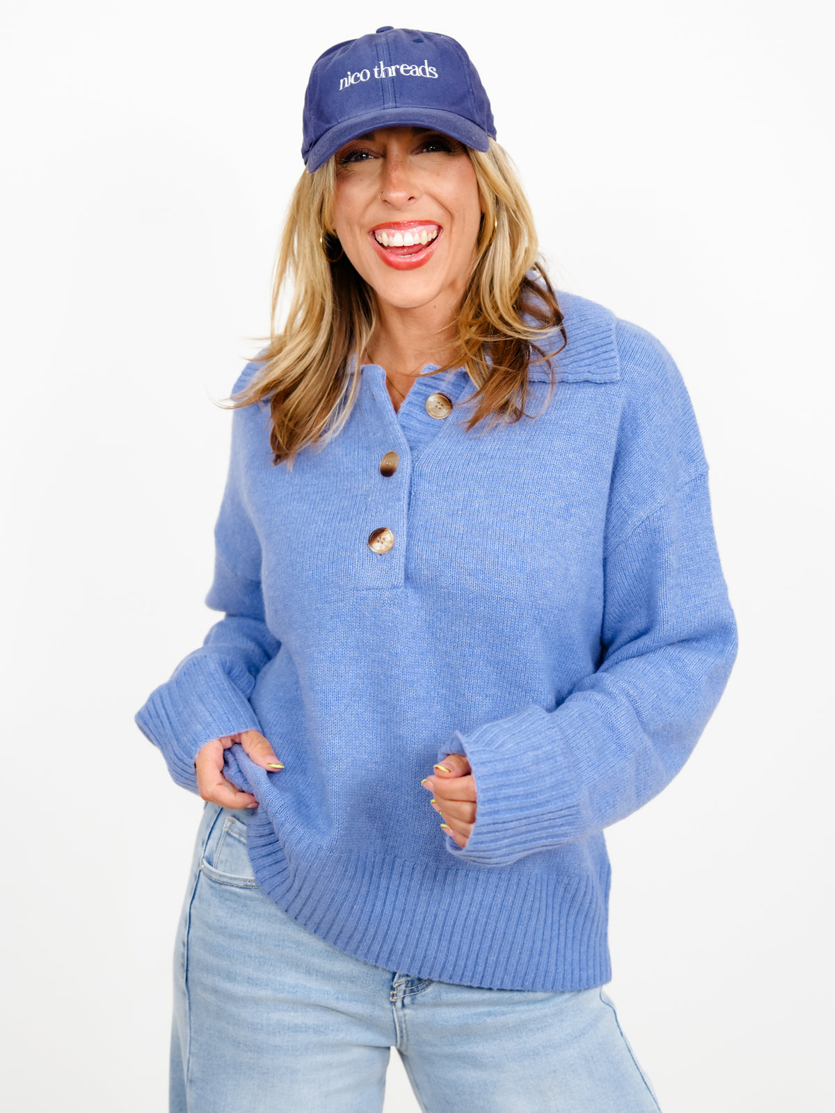 Solid Long Sleeve Button Up Collared Sweater - Freckled Poppy