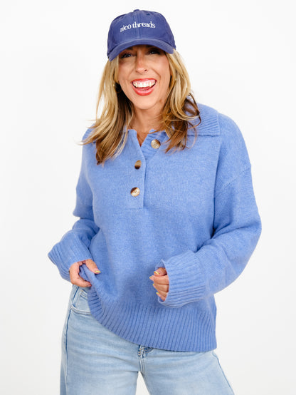 Solid Long Sleeve Button Up Collared Sweater - Freckled Poppy