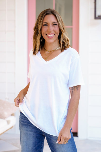 Door Buster! Plus/Reg Zenana Cotton Short Sleeve V Neck Tee