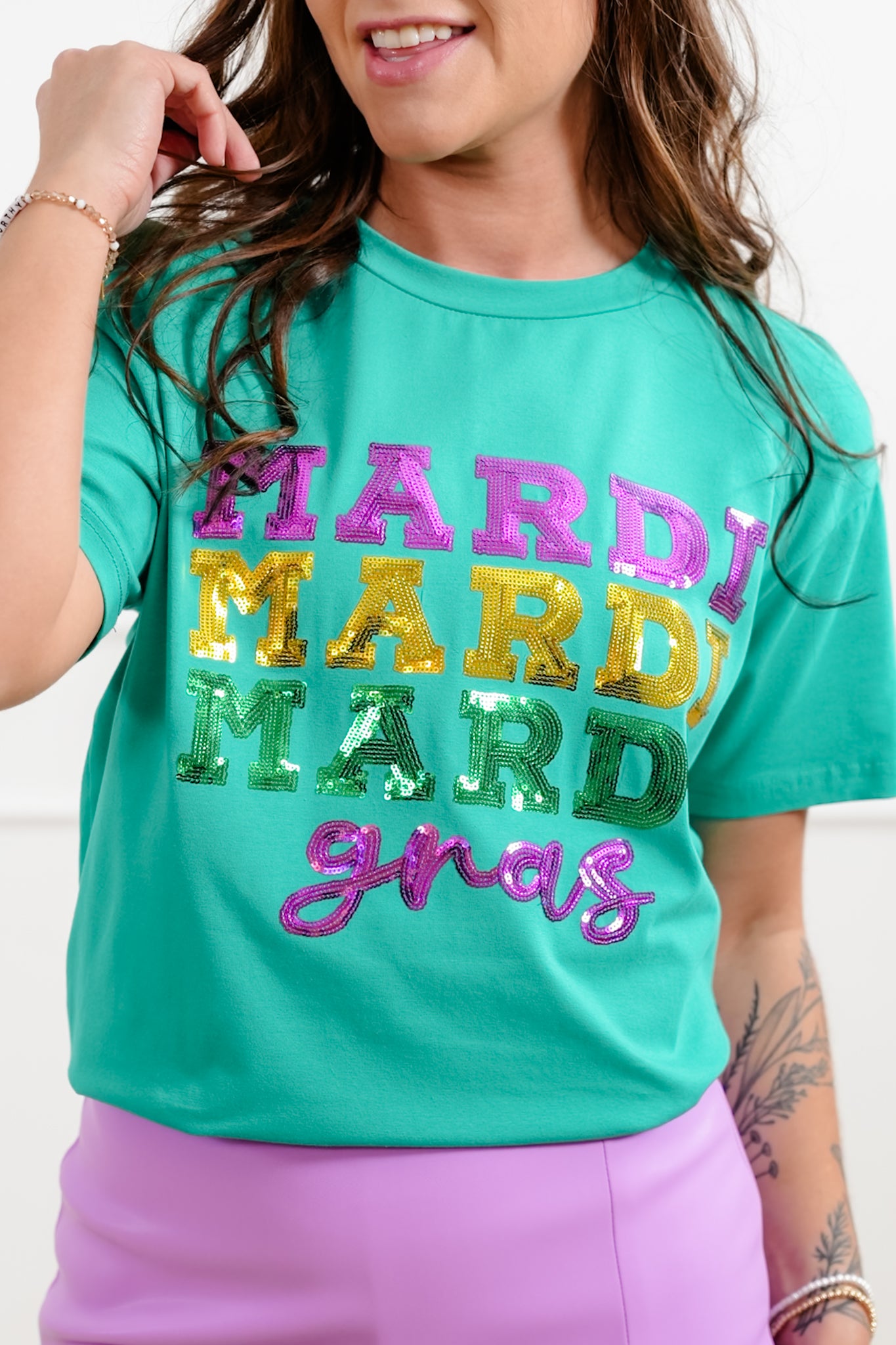 Short Sleeve Sequin "Mardi Mardi Mardi Gras" Tee