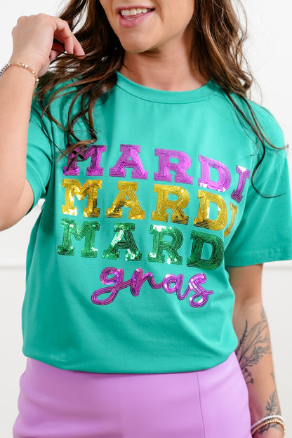 Short Sleeve Sequin "Mardi Mardi Mardi Gras" Tee