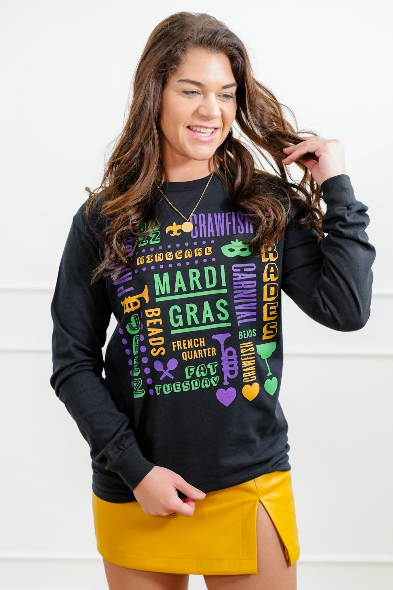 Plus/Reg Long Sleeve "Mardi Gras" Graphic Tee