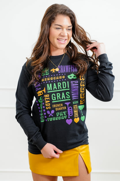 Plus/Reg Long Sleeve "Mardi Gras" Graphic Tee