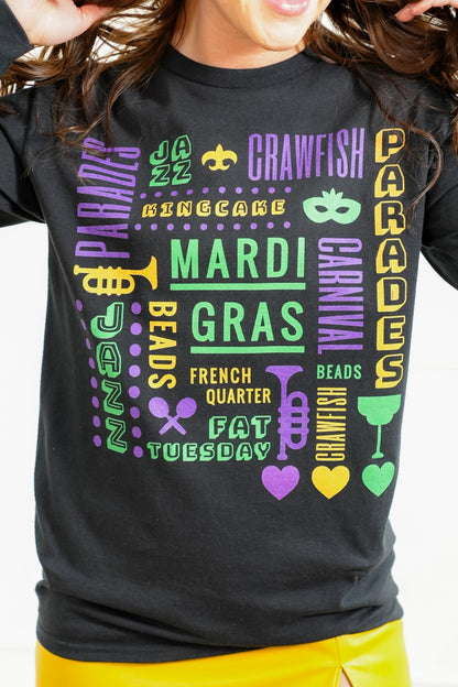 Plus/Reg Long Sleeve "Mardi Gras" Graphic Tee