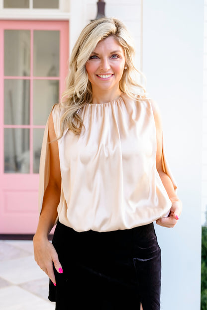 Satin Sleeveless Bubble Hem Blouse