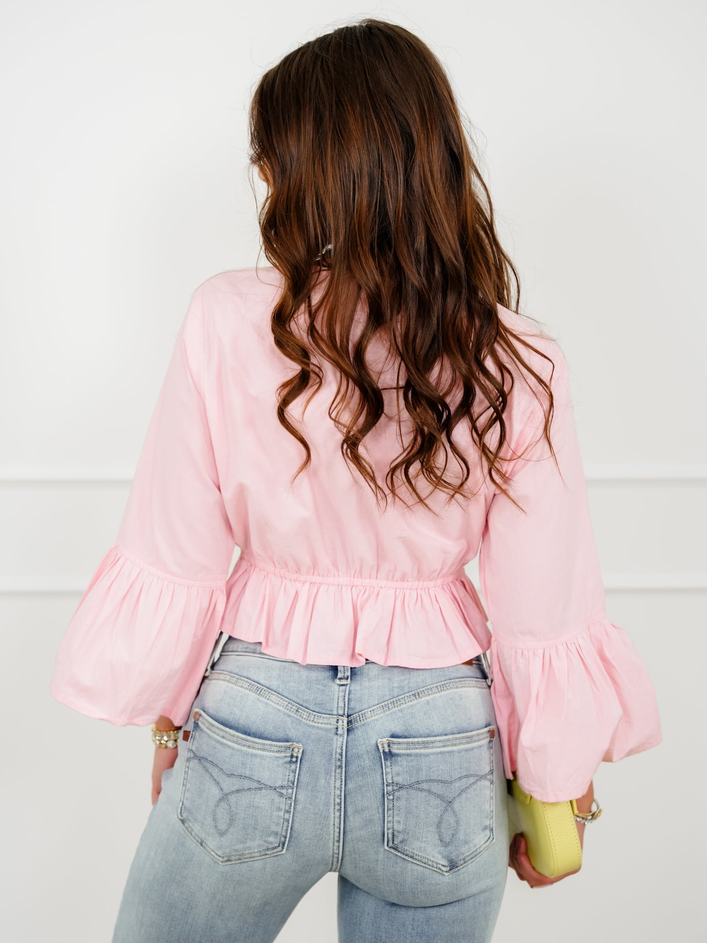POL Embroidered V Neck Elastic Waist Top