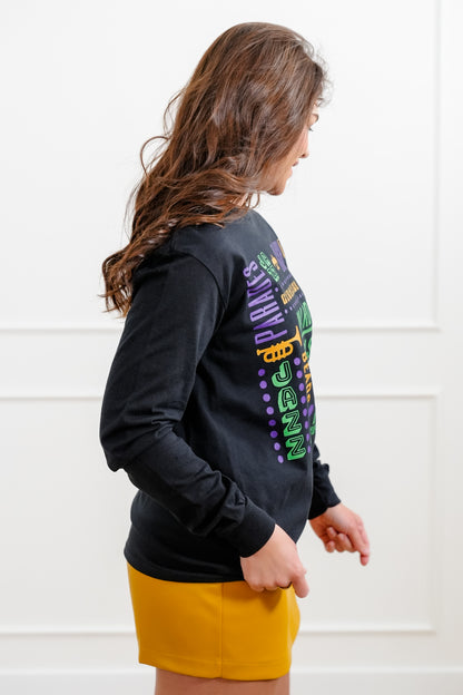 Plus/Reg Long Sleeve "Mardi Gras" Graphic Tee