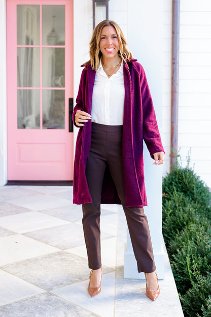 Solid Elastic Waist Twill Pull On Pants