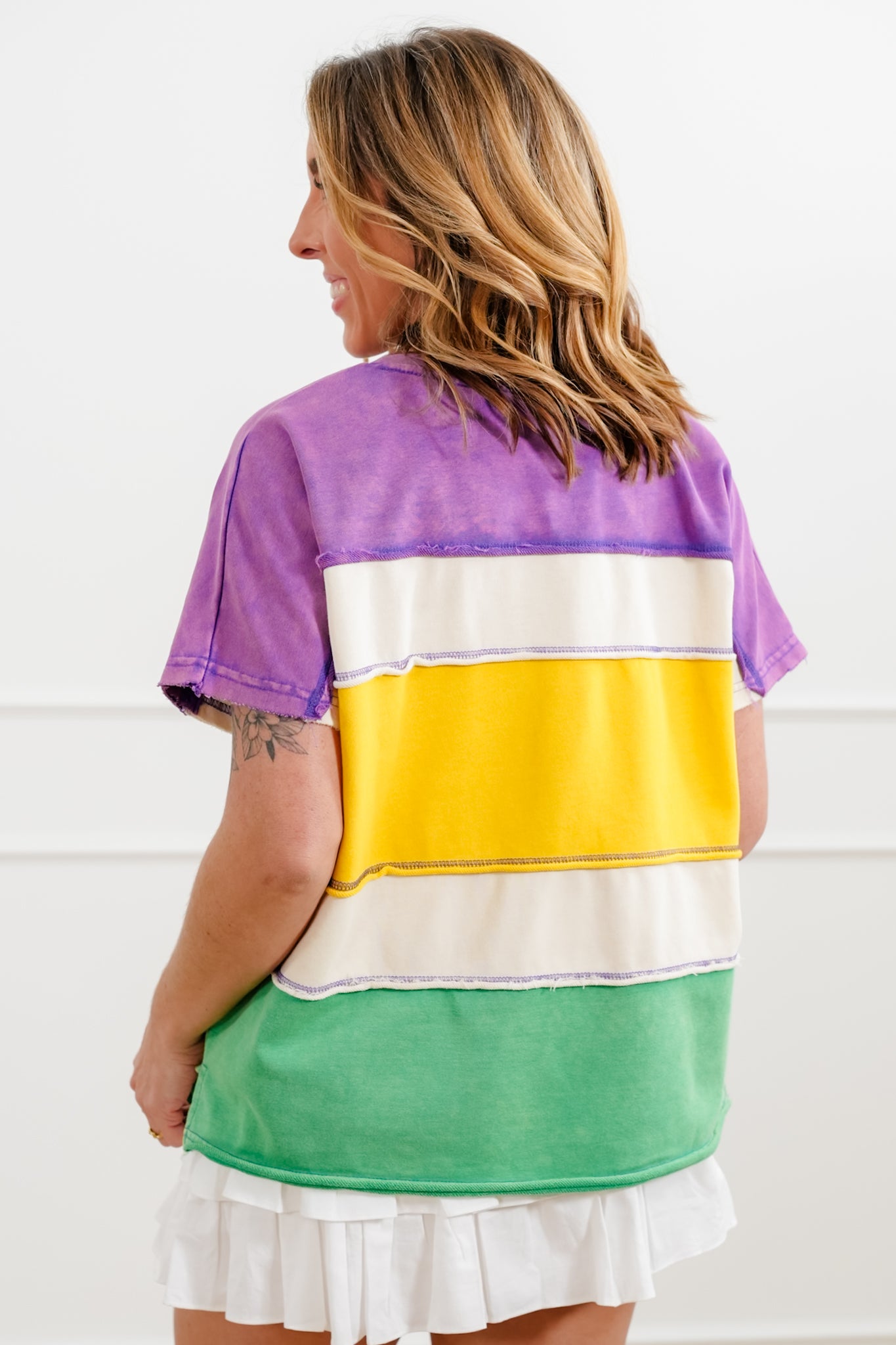 Mardi Gras Mineral Wash Color Block Short Sleeve Top