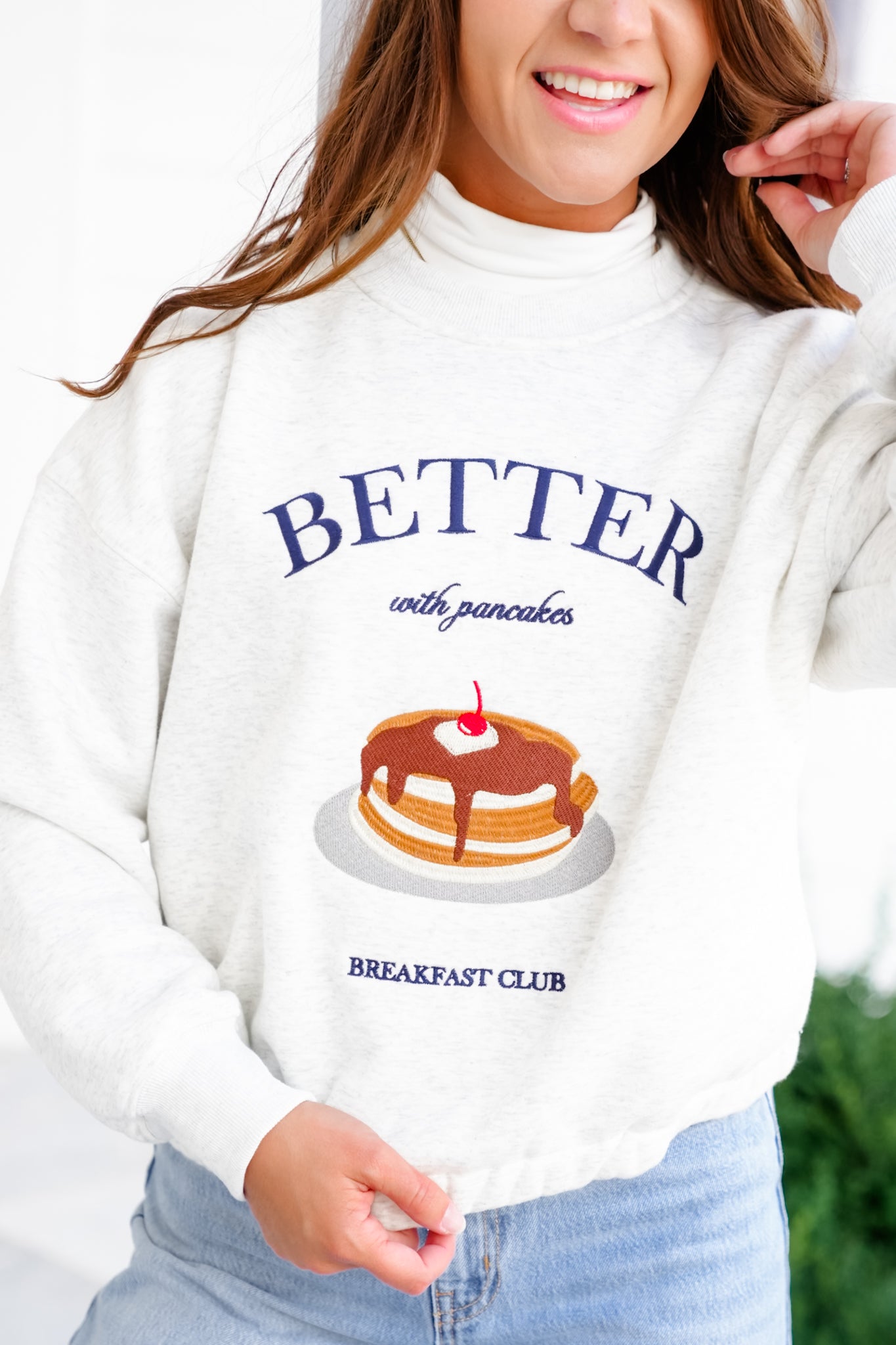 Long Sleeve "Better With Pancakes" Pullover Sweatshirt