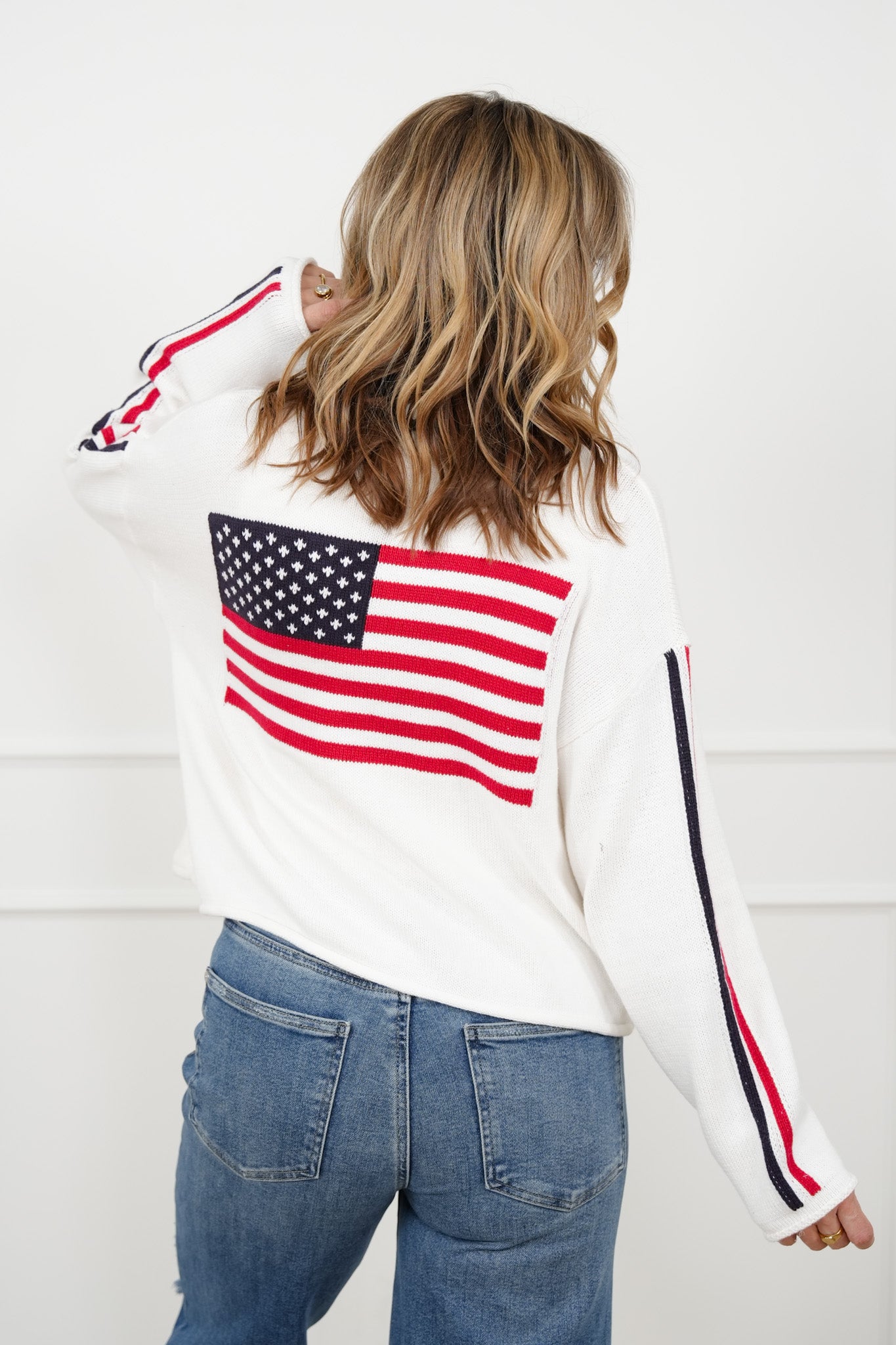 Long Sleeve American Flag Zip-Up Sweater Jacket