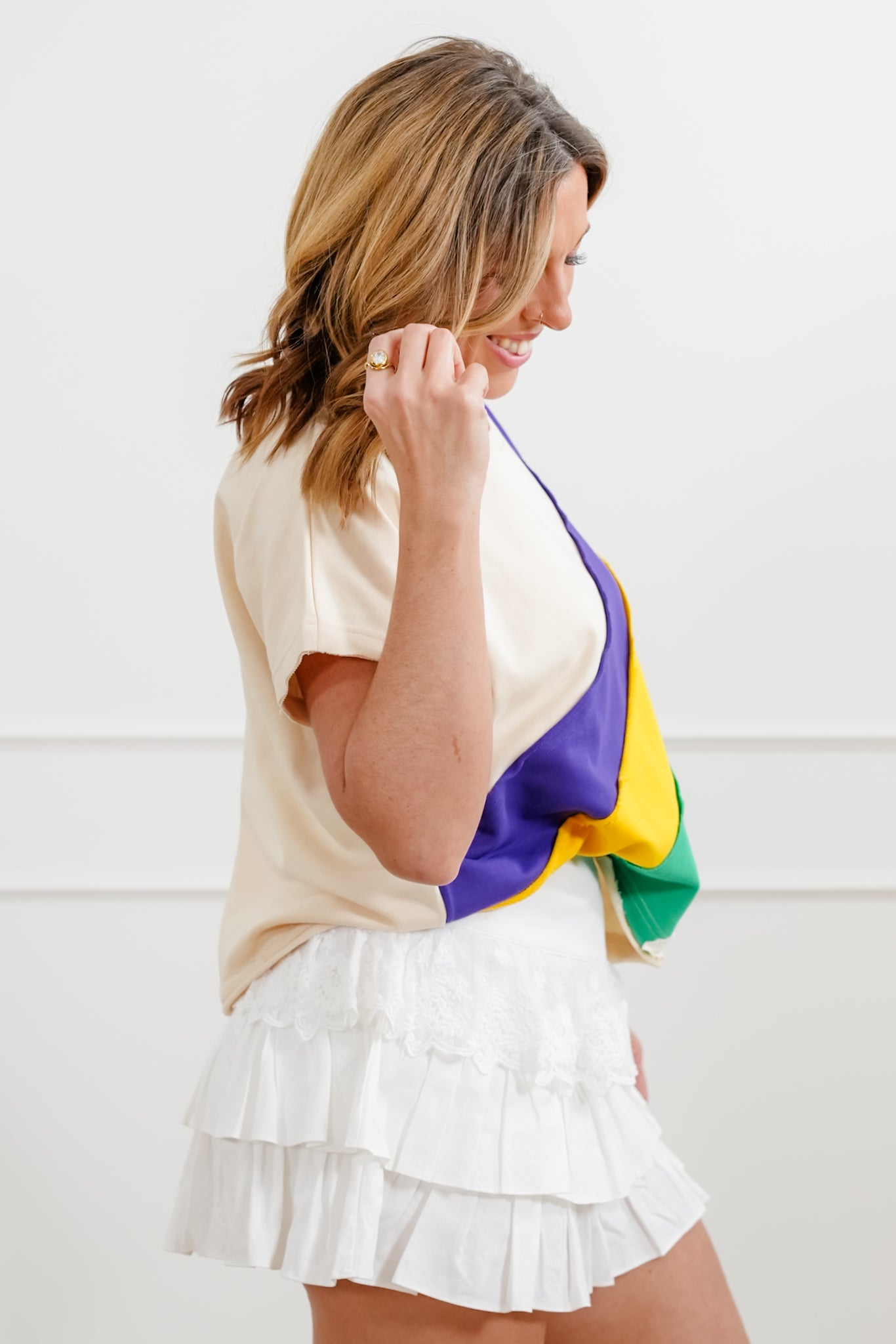 Mardi Gras Color Block Short Sleeve Top