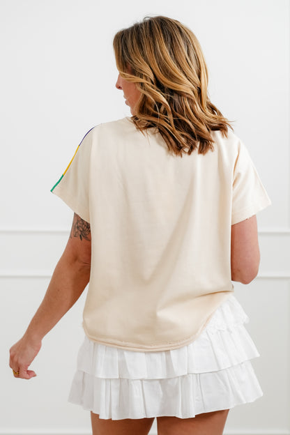 Mardi Gras Color Block Short Sleeve Top