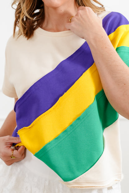 Mardi Gras Color Block Short Sleeve Top