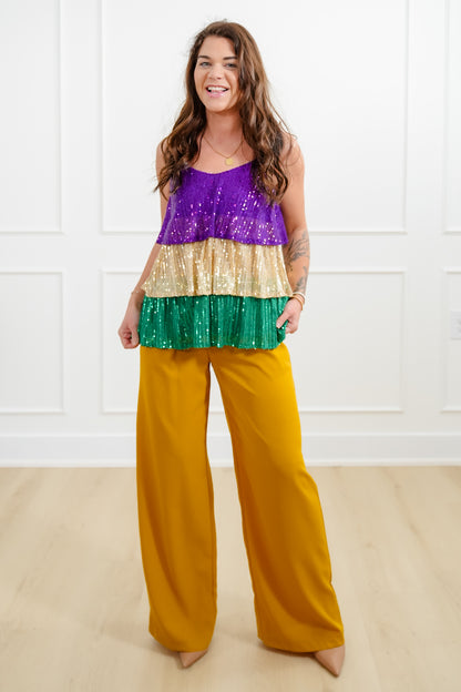 Mardi Gras Sleeveless Tiered Sequin Top