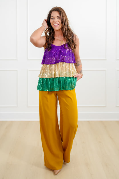 Mardi Gras Sleeveless Tiered Sequin Top