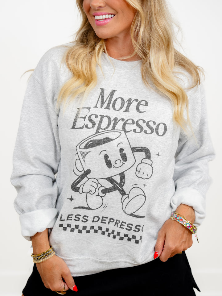 Plus/Reg "More Espresso Less Depresso" Long Sleeve Sweatshirt - Freckled Poppy