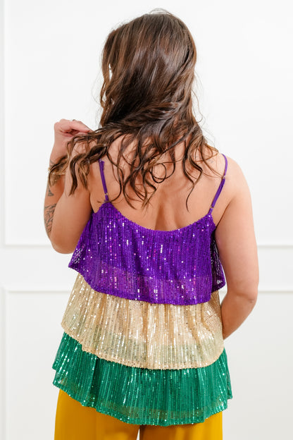 Mardi Gras Sleeveless Tiered Sequin Top