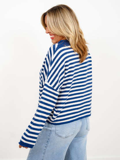 Door Buster! Zenana Striped Collared Button Down Sweater