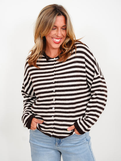 Door Buster! Zenana Striped Collared Button Down Sweater
