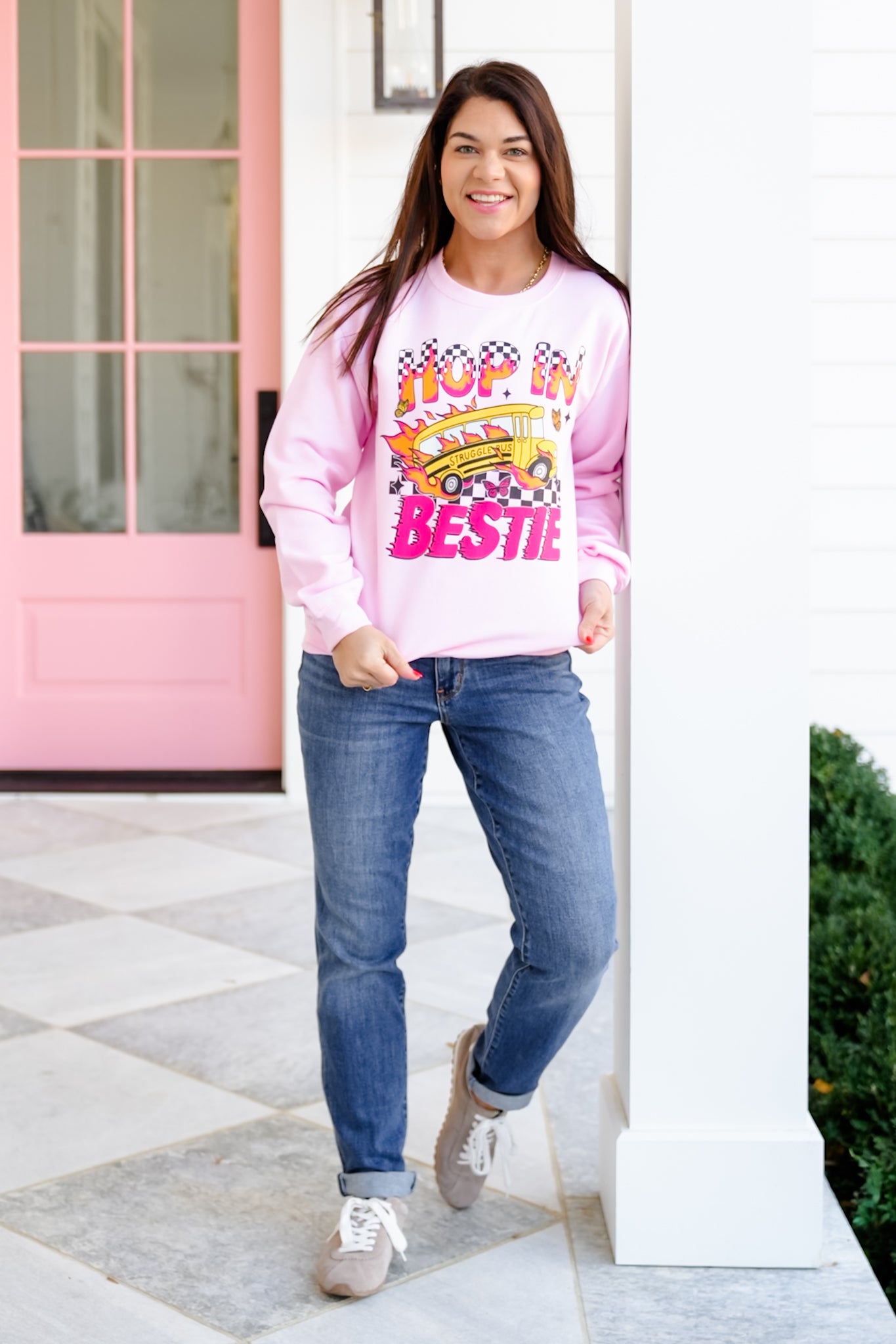 Plus/Reg Long Sleeve "Hop In Bestie" Graphic Sweatshirt